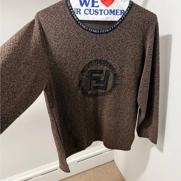 Fendi Women's Textured Brown Crew Neck Sweater - Picture 1 of 4